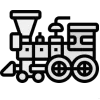 Line art icon of a vintage steam locomotive or train engine"